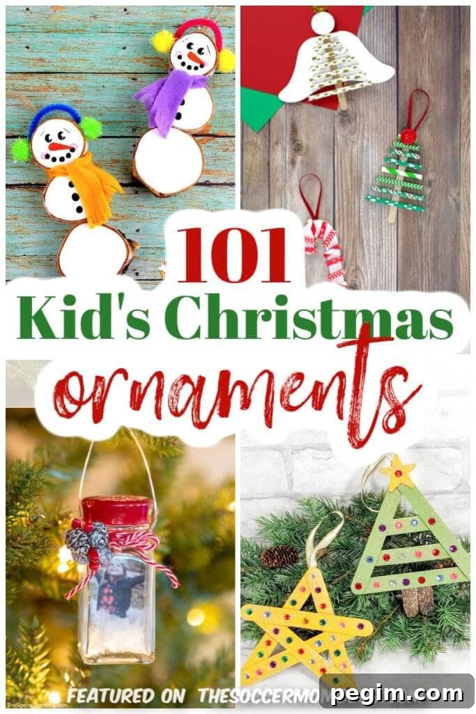 collage showing kid-made Christmas ornaments