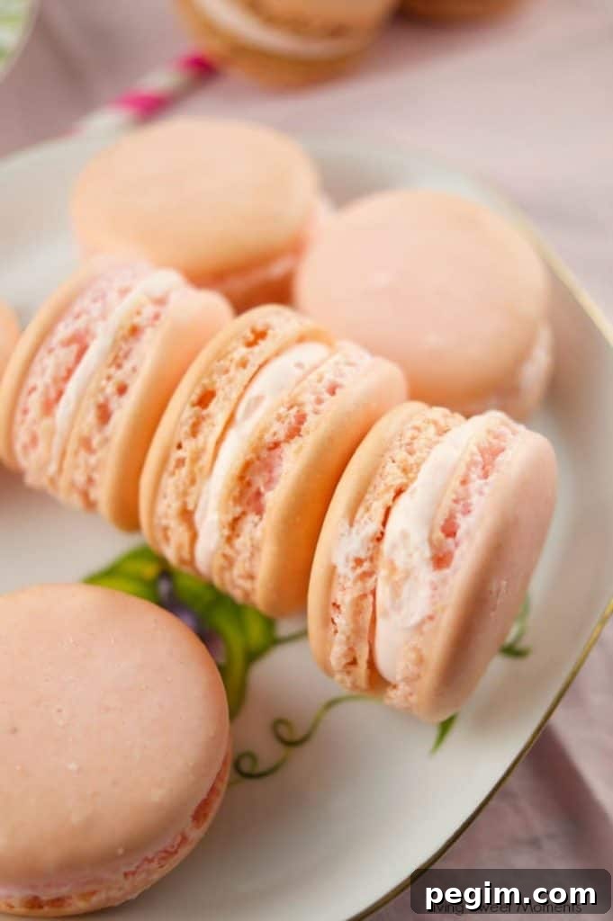 strawberry macarons on a plate