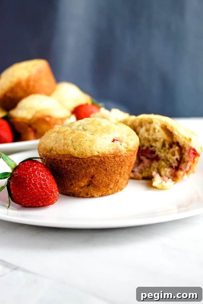 Gluten free strawberry muffins on a white plate