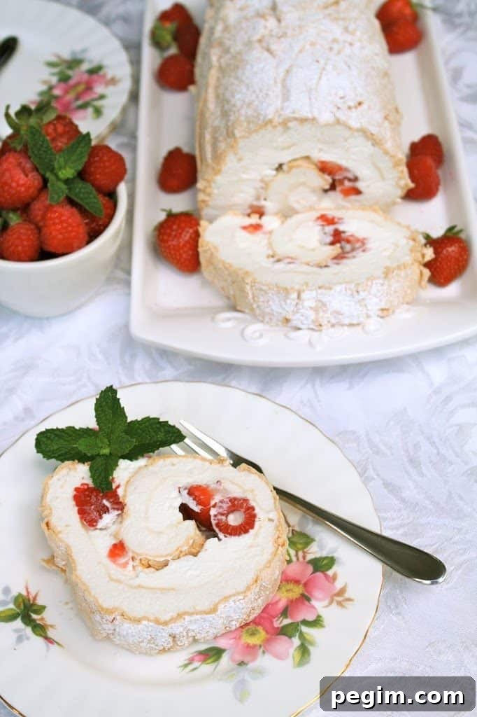 summer berry roulade on a serving plate