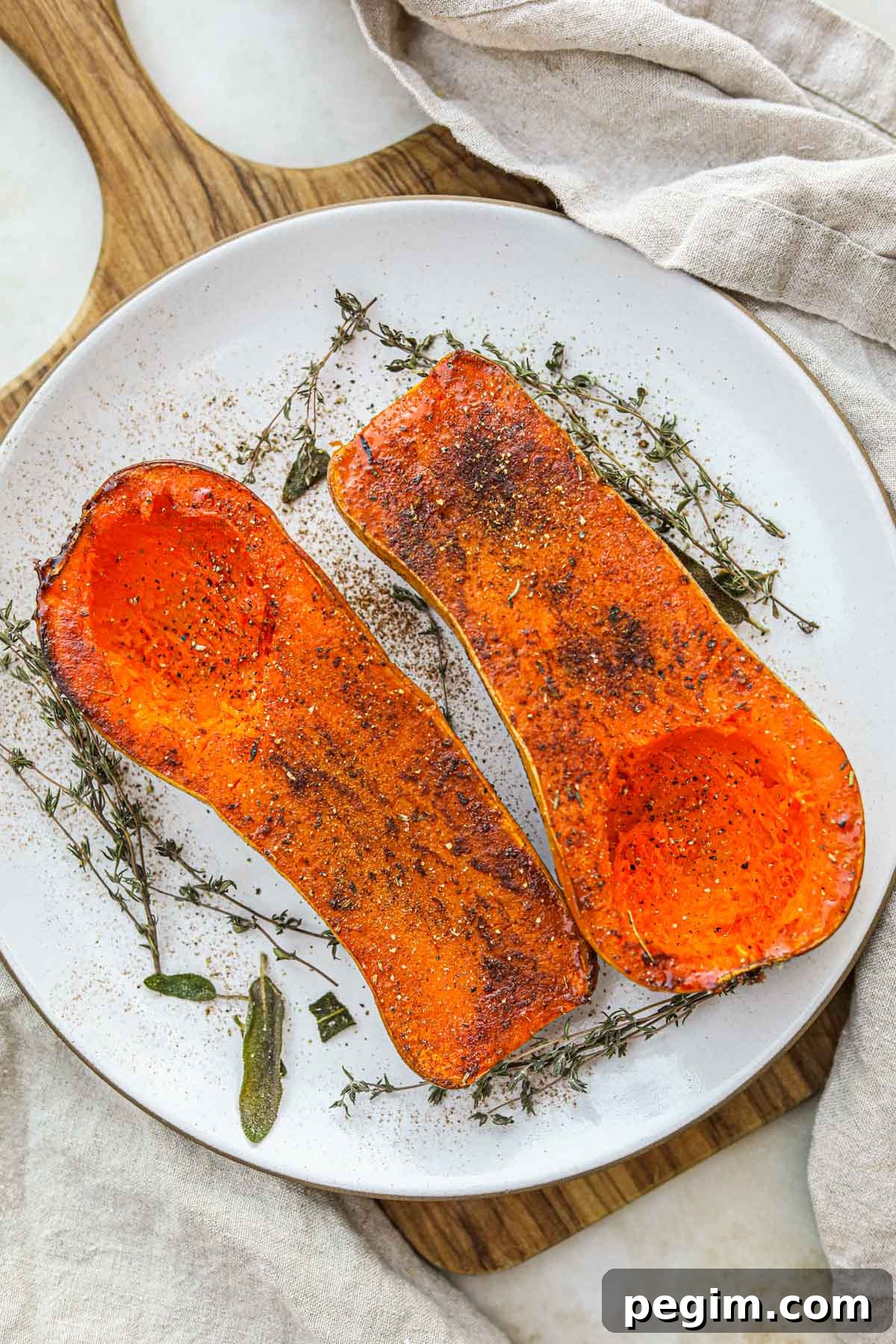 20 Delicious Side Dishes to Serve with Roasted Chicken 21 Oven roasted butternut squash on a serving platter with herbs.