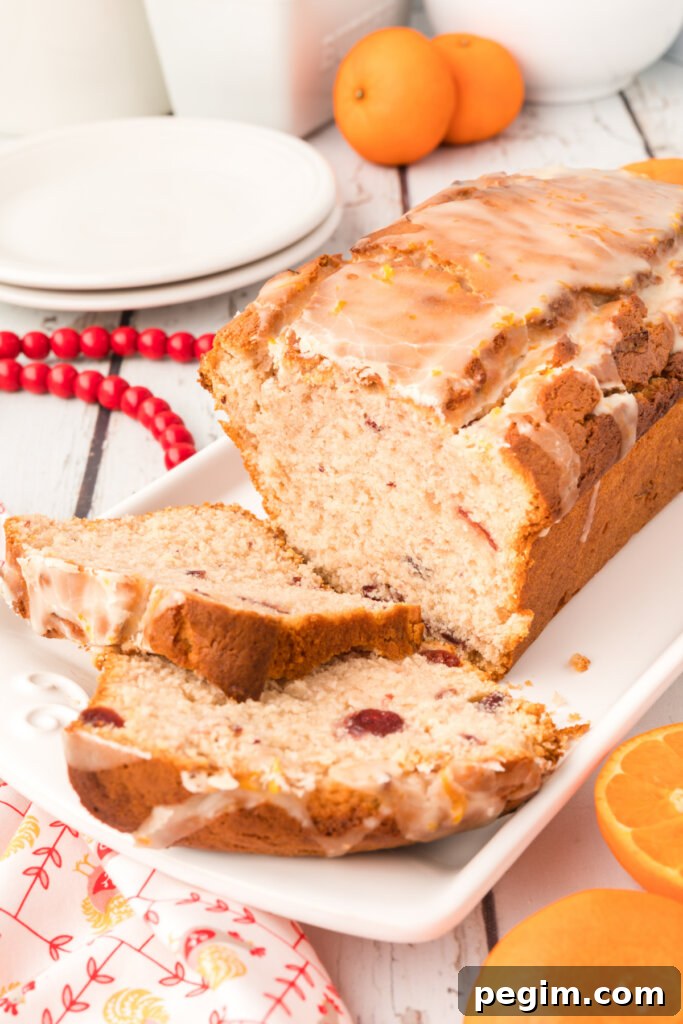cranberry orange quick bread sliced