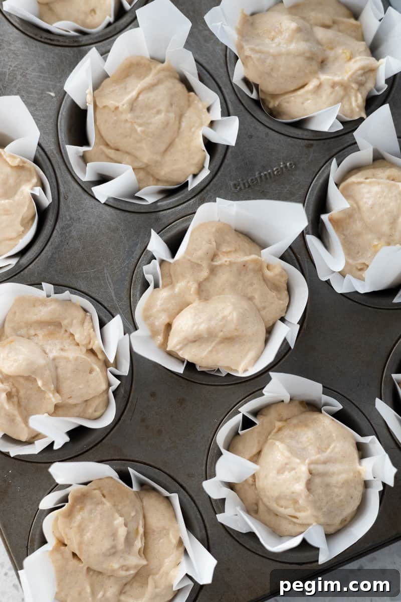 Batter in muffin cups.