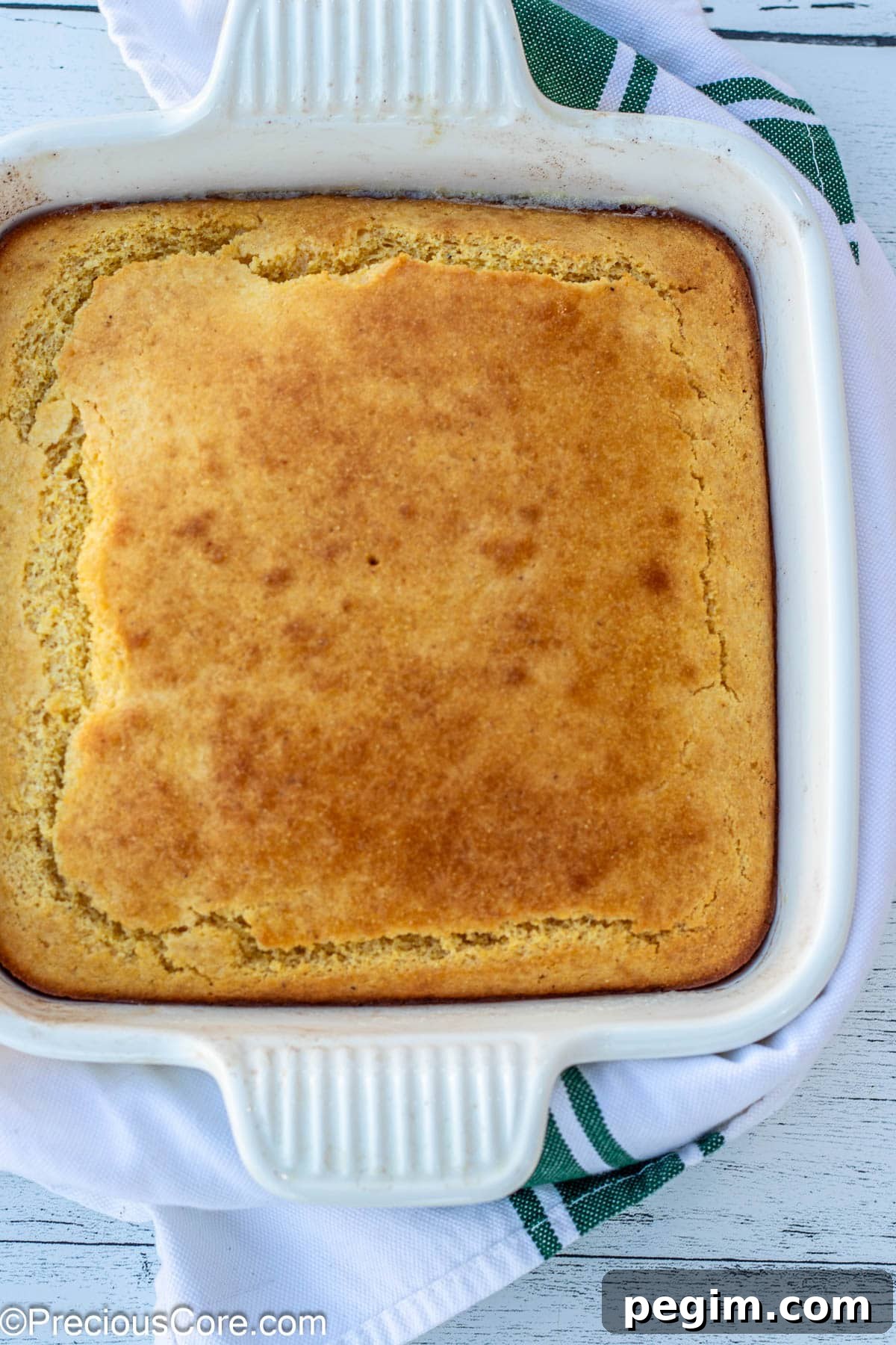 Cornbread in square baking dish.