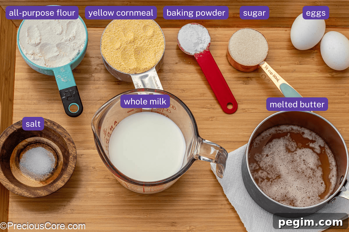 Labeled cornbread ingredients.