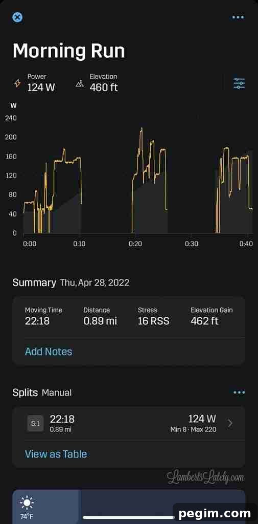 viewing a run summary in the iOS stryd app.