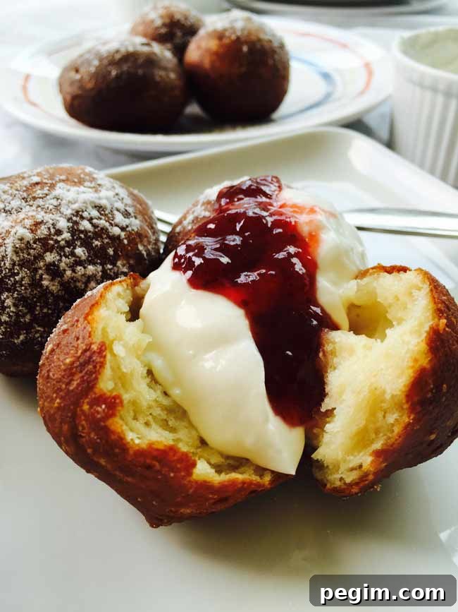 A close-up of some split jammy doughnuts...