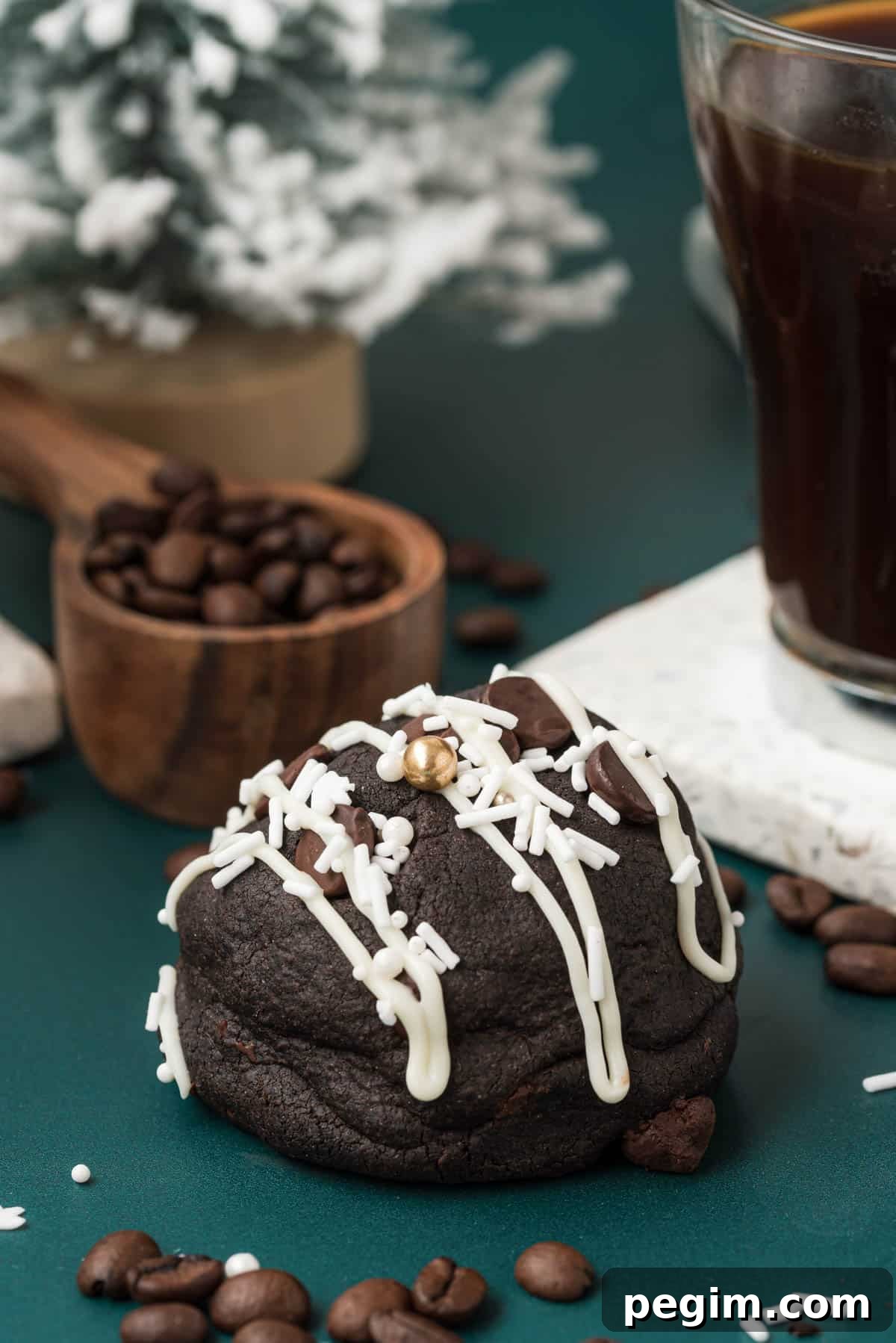 A Gourmet Peppermint Mocha Cookie on a green surface.