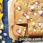 mini egg cookie bars cut into slices.
