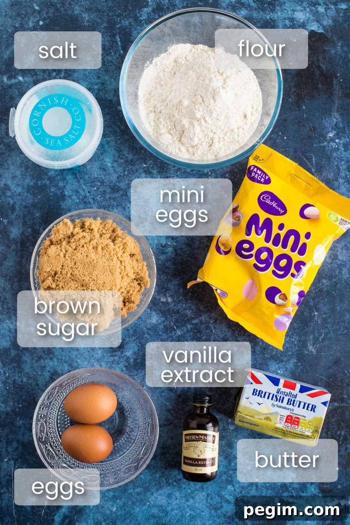 Ingredients for mini egg cookie bars.