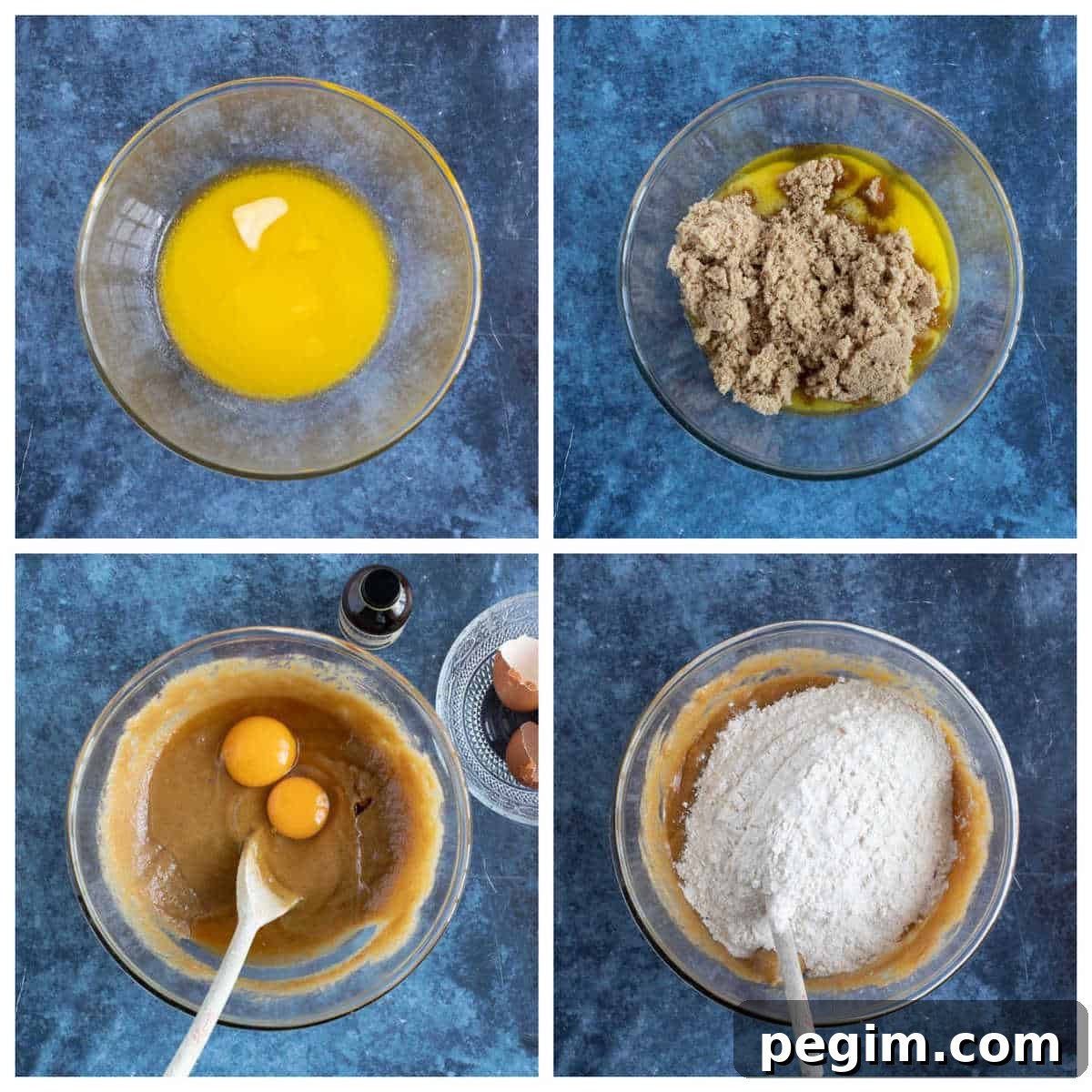 Step by step photo instructions for making mini egg cookie bars part 1.
