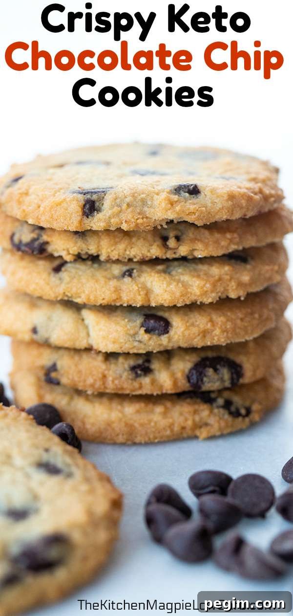 These are absolutely the best Low Carb/Keto Chocolate Chip Cookies that you are ever going to make! These are crispy, buttery cookies that will soon be your new favorite! #lowcarb #keto #chocolatechipcookies