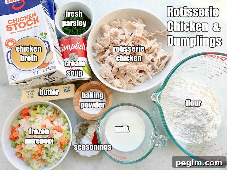 picture of ingredients needed for rotisserie chicken and dumplings