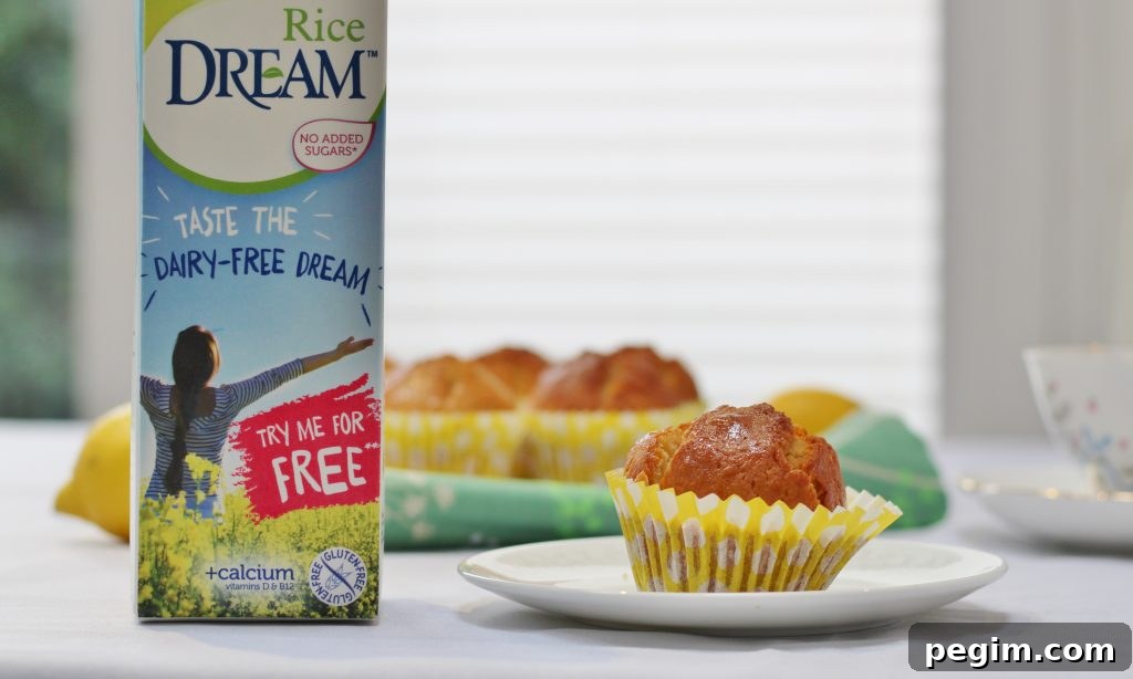 Carton of Rice Dream with lemon muffins in background
