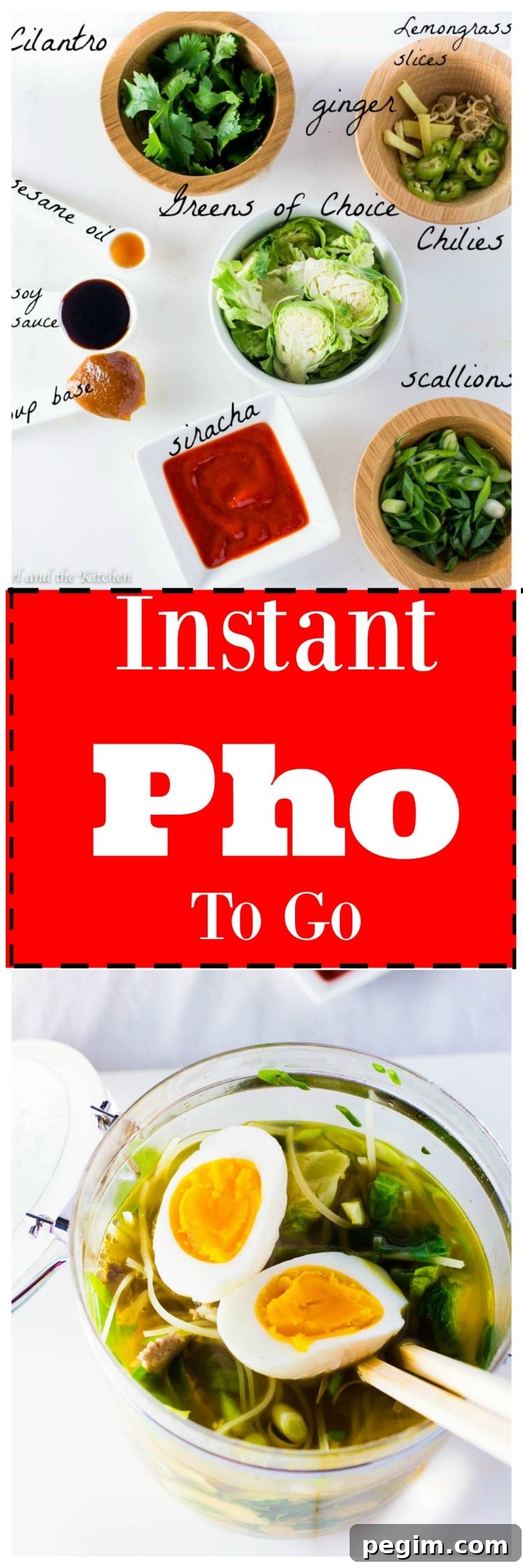 Lunch is never a bore or a hassle with my incredible and simple Instant Pho to Go!  The ingredients are never boring, always delicious and never-ending!  Create vegetarian, vegan and meat lover options with my super simple formula!!! 