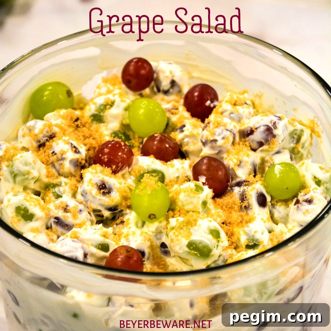 Finished creamy grape salad chilled and ready to serve.