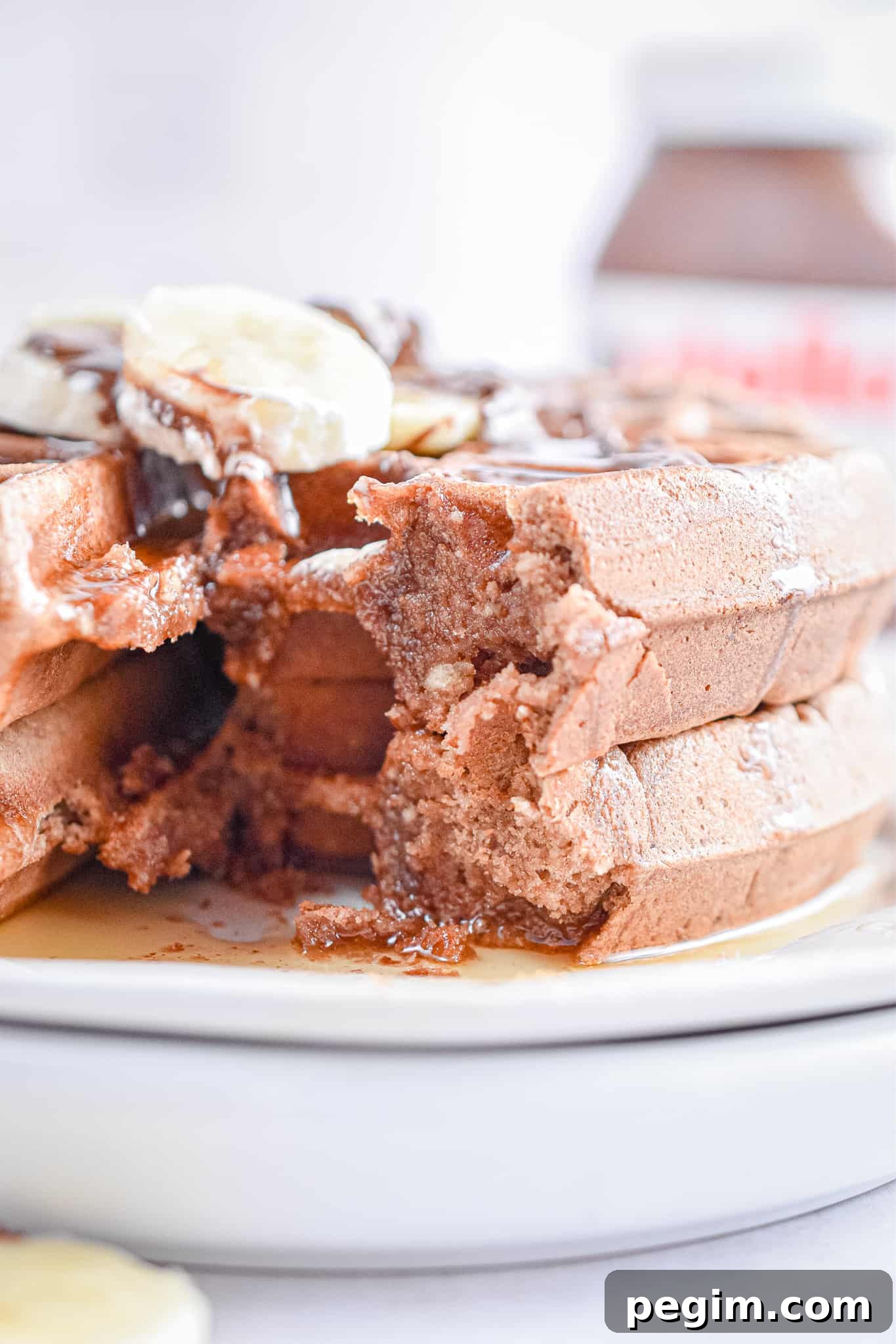 A close up of the texture of the Nutella Waffles.