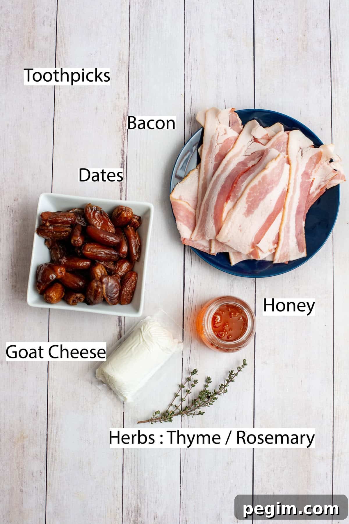 Ingredients for Bacon Wrapped Dates Stuffed with Cheese