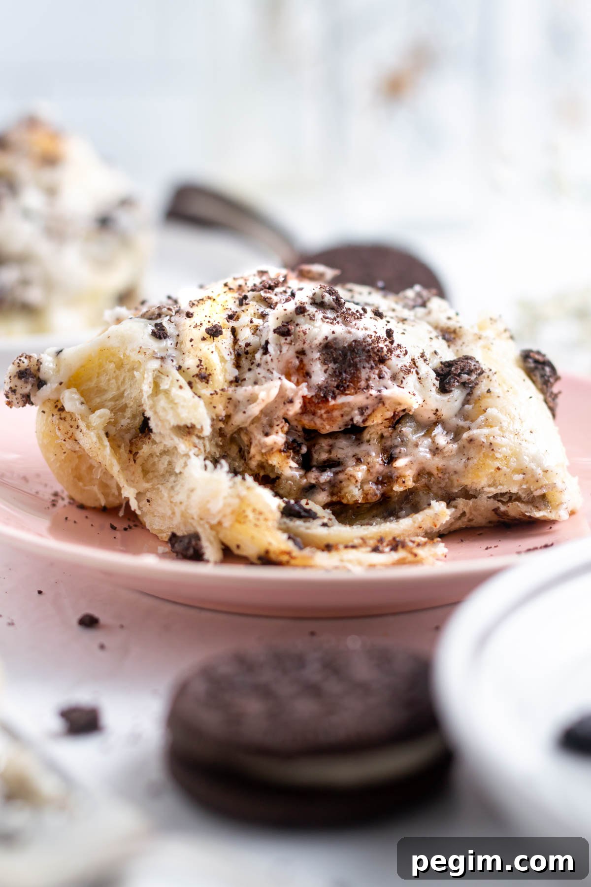 oreo cinnamon roll on a plate