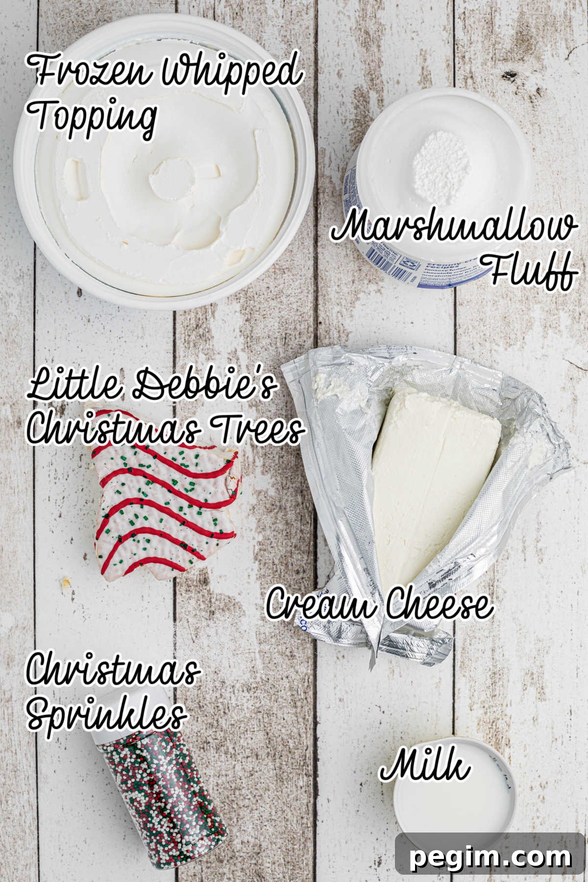 Ingredients needed to make a Christmas Tree Dip with text overlay.