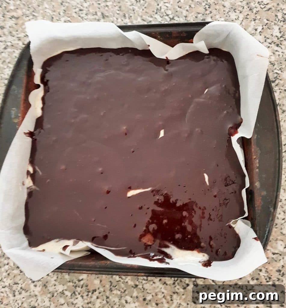 Cookies and Cream Cheesecake Brownies Recipe 15 Oreo cheesecake brownie on a baking pan.