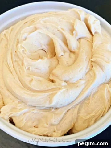 Bowl of Peanut Butter Cream Cheese Frosting.