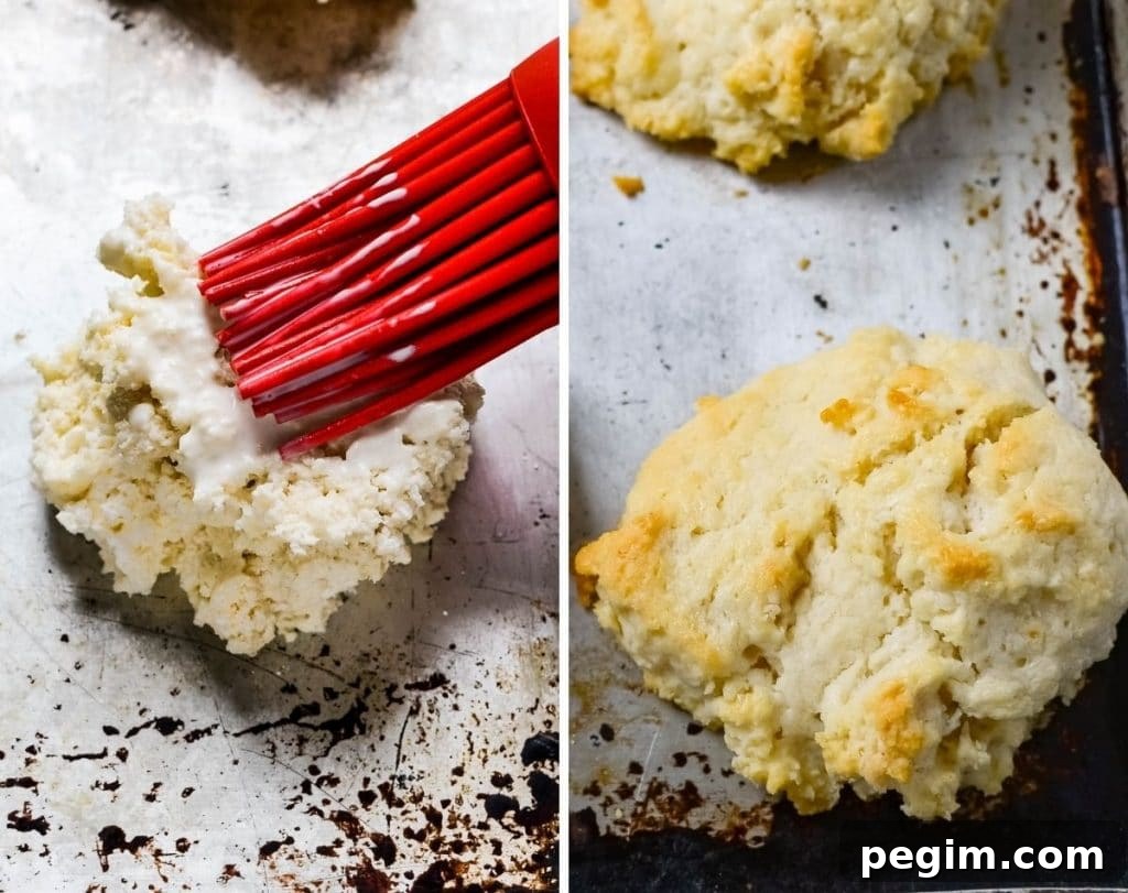 3-Ingredient Drop Biscuits: Quick Homemade Recipe 4 Brushing the biscuits with whipping cream.