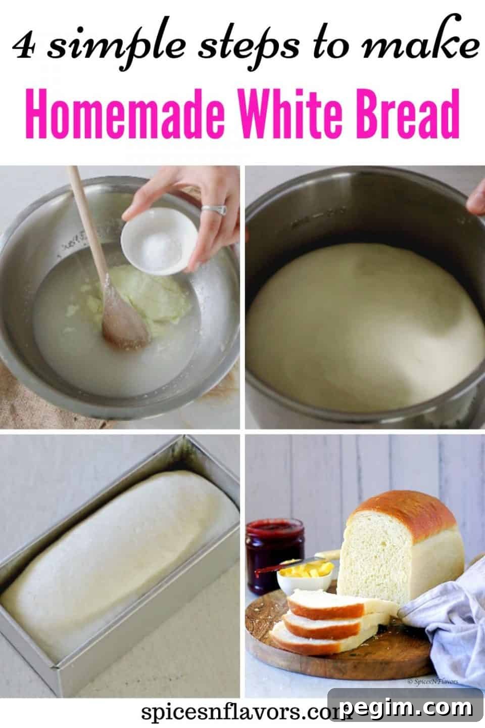 Bake Homemade White Bread in 5 Simple Steps 14 pin image for white bread recipe post