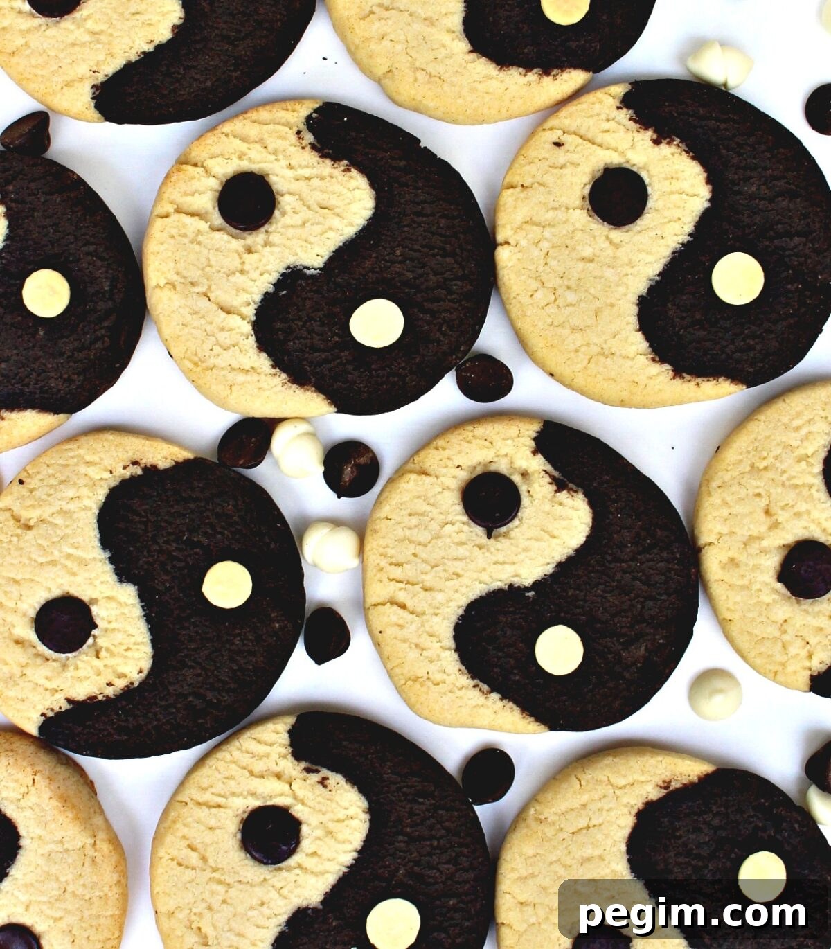 Yin Yang Slice-and-Bake Cookies are crunchy cookies that are simultaneously very vanilla and intensely chocolate, deliciously promoting balance and harmony. Black and white Yin Yang Cookies.