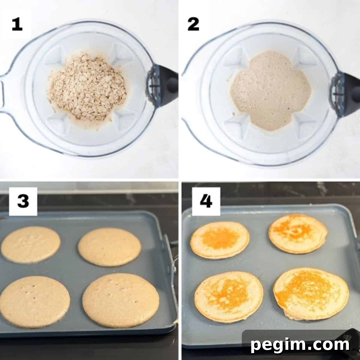 Protein-Packed Pancakes Without Protein Powder: High-Protein Recipe 4 Four numbered images showing how to make protein pancakes.