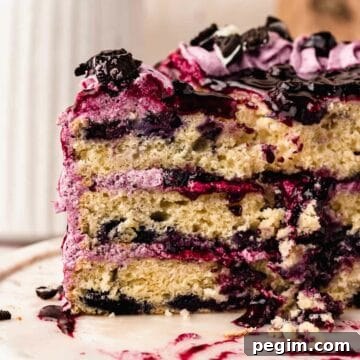Blueberry Birthday Cake Recipe — Moist Layer Cake for Parties 25 slice of blueberry cake on plate