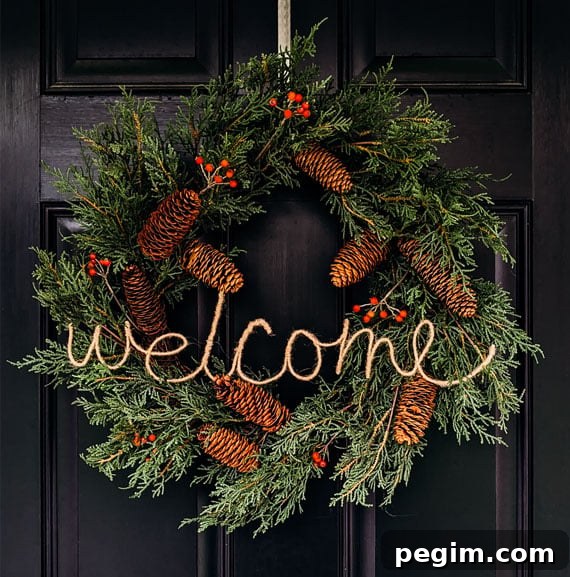 Make Wired Word Signs at Home with Free Template 11 Finished 'Welcome' wire sign on a store-bought wreath