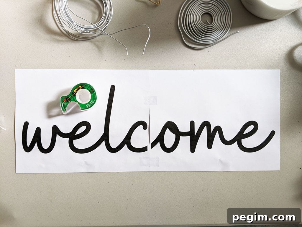 Make Wired Word Signs at Home with Free Template 3 Printed template taped on table