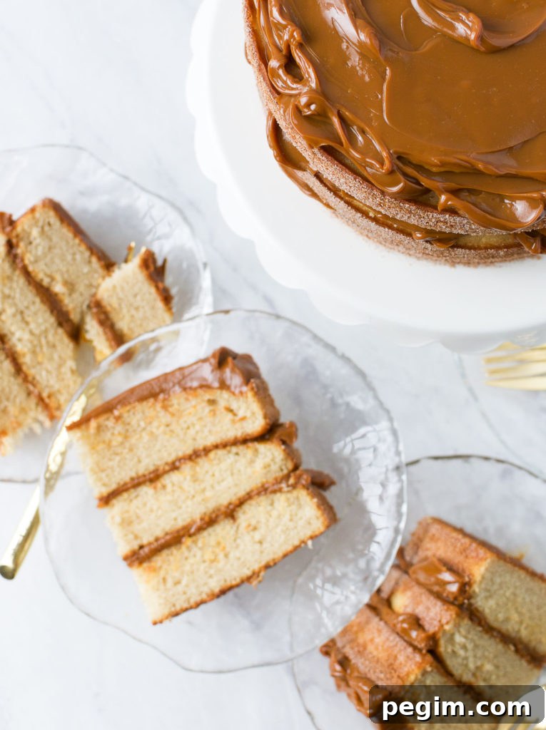 Cinnamon Churro Cake with Crispy Sugar Crust 10 Slices of Brazilian Churro Cake filled and topped with dulce de leche