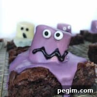 purple marshmallow monster brownie on cooling rack