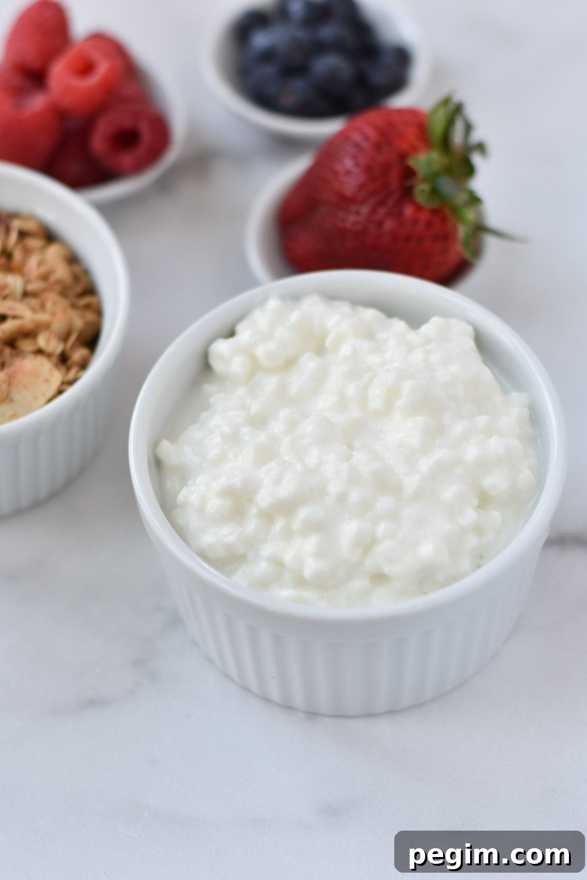 Cottage Cheese with Fruit: Tasty Breakfast and Snack Ideas 3 Cottage cheese in a cup with fruit.