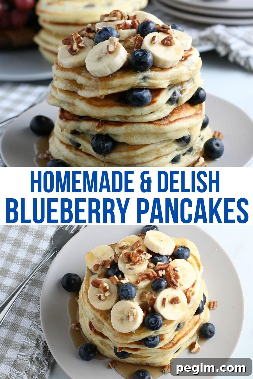 Fluffy Homemade Blueberry Pancakes 8 Collage of blueberry pancakes