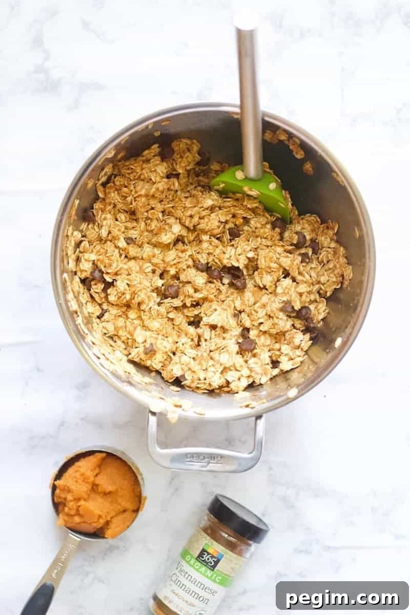 Pumpkin Chocolate Chip Cookies - Soft Fall Cookie Recipe 3 Healthy Pumpkin Chocolate Chip Cookies Ingredients in Bowl with Spatula