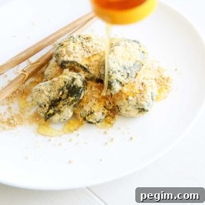 mugwort mochi with kinako powder and honey