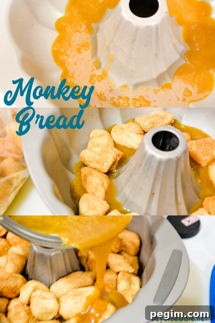 Pull Apart Caramel Monkey Bread Recipe 7 Monkey bread is a caramel pull-apart bread made with Grands biscuits, butter, sugar, and cinnamon then baked in a bundt cake pan for a gooey breakfast bread.