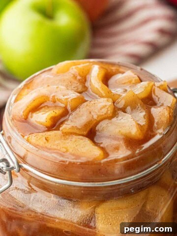 Jar of homemade apple pie filling.