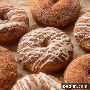 Homemade Apple Cinnamon Donuts with Spiced Glaze 15 Glazed apple cider donuts on baking tray.