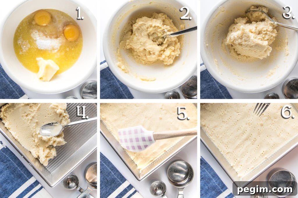 In process steps for making a gluten-free coconut shortbread crust.