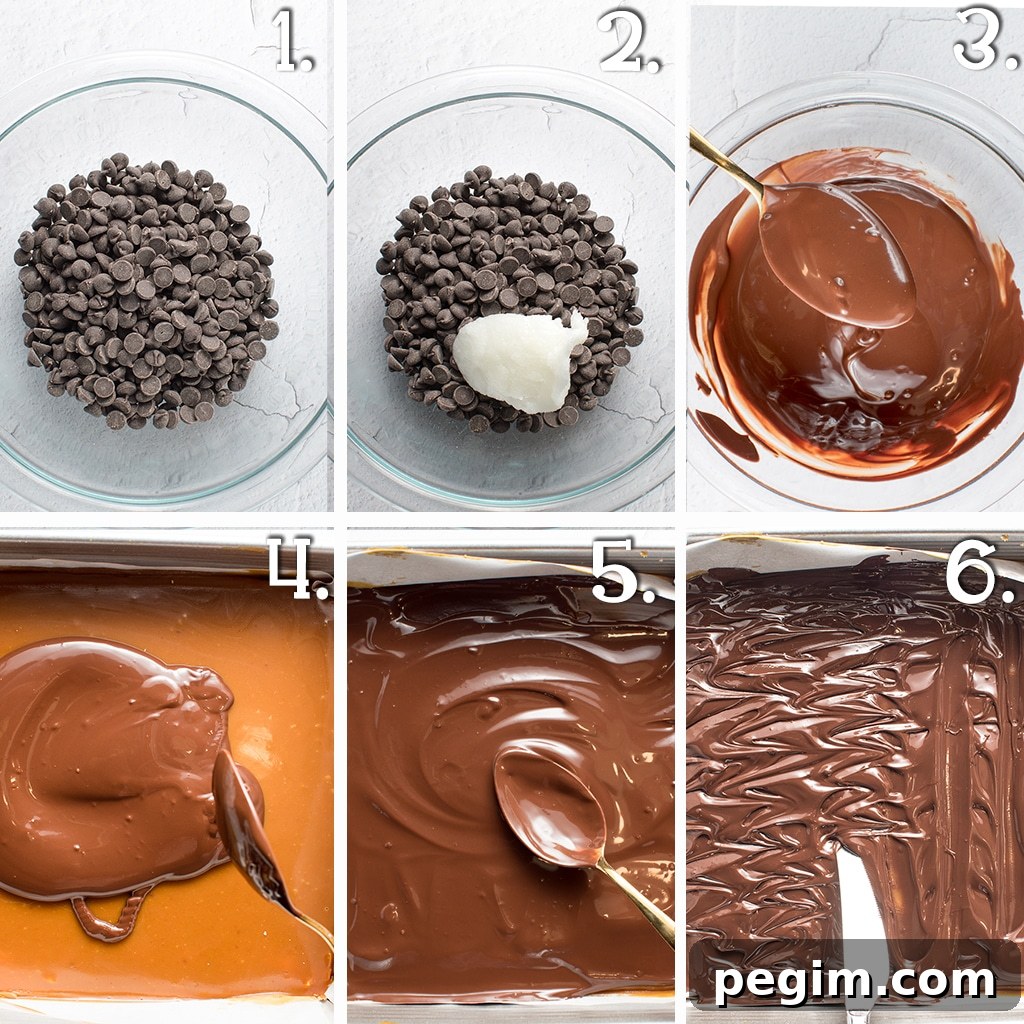 In process step by step shots for making a chocolate topping