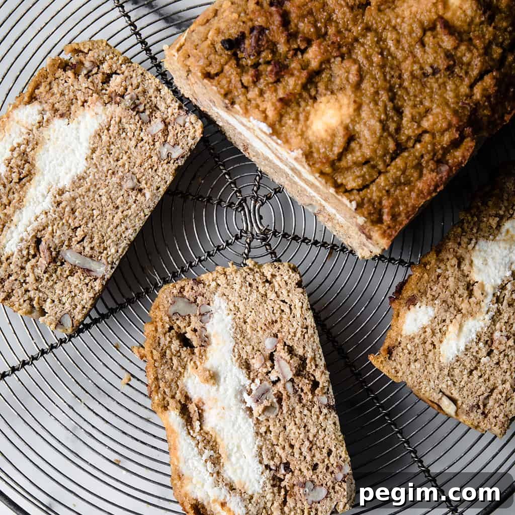 Keto pumpkin bread with cream cheese swirl